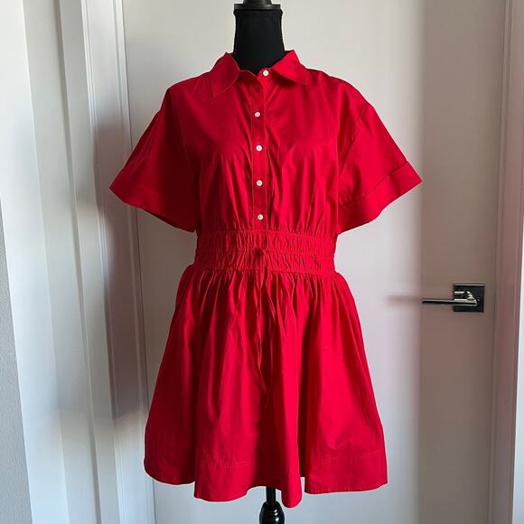 J Crew Elena Mini Dress In Cotton Poplin Size 12 Red Tiny Flaw - Picture 1 of 12